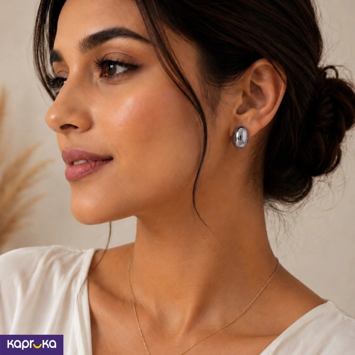 Stainless Steel Silver Plated Oval Earrings