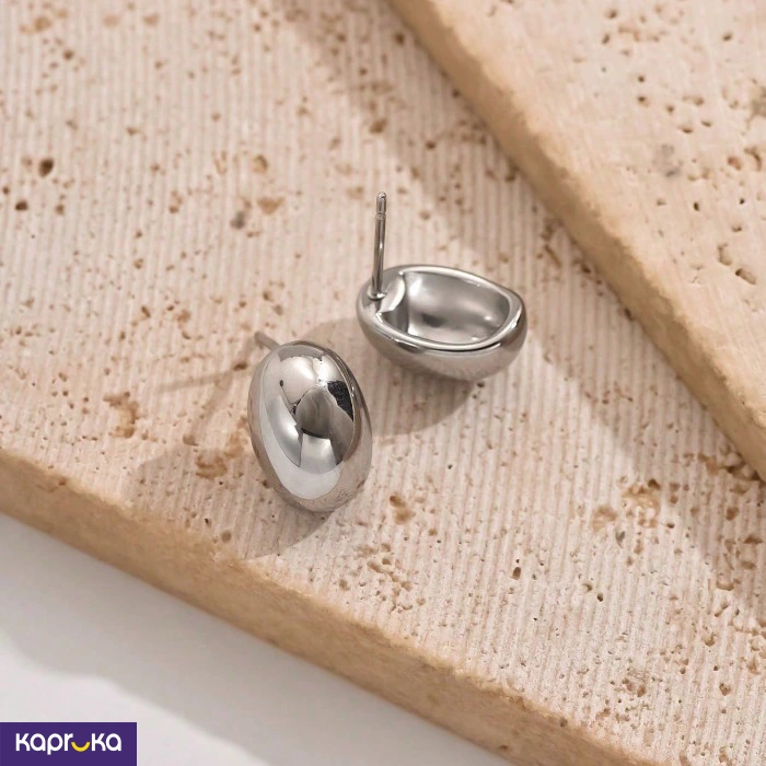 Stainless Steel Silver Plated Oval Earrings
