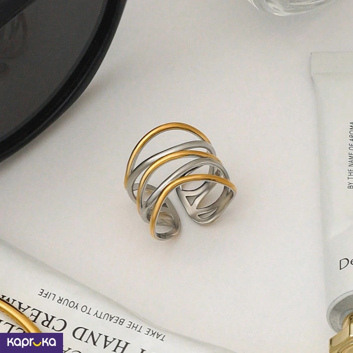 Stainless Steel Two Tone Spiral Adjustable Ring