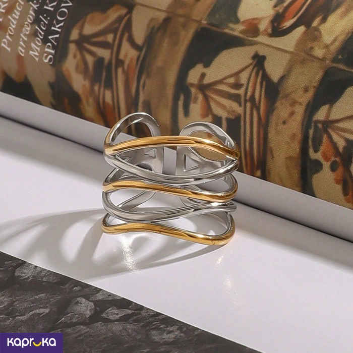 Stainless Steel Two Tone Spiral Adjustable Ring