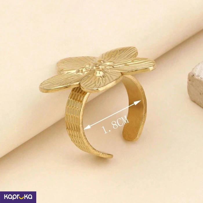 Stainless Steel Gold Plated Adjustable Flower Ring