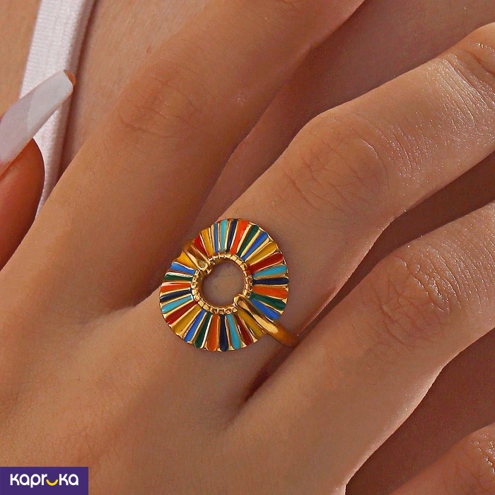 Stainless Steel Gold Plated Colourful Adjustable Ring