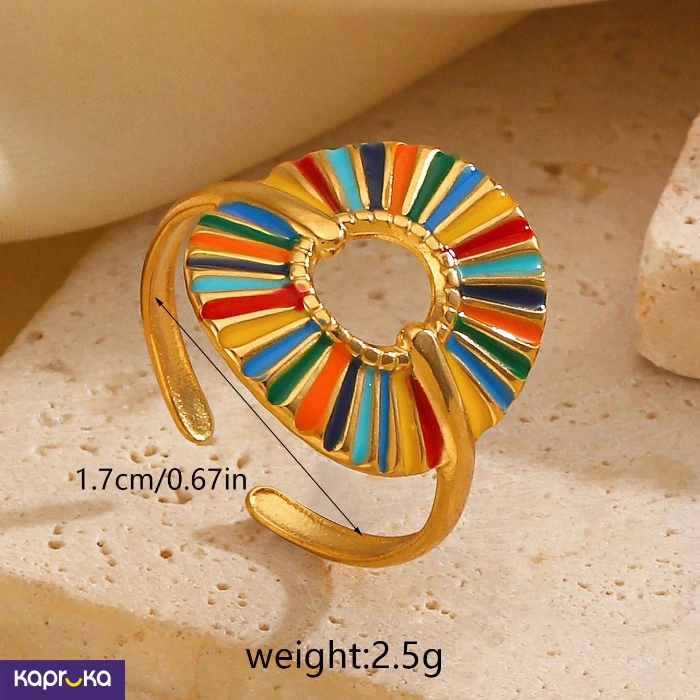 Stainless Steel Gold Plated Colourful Adjustable Ring