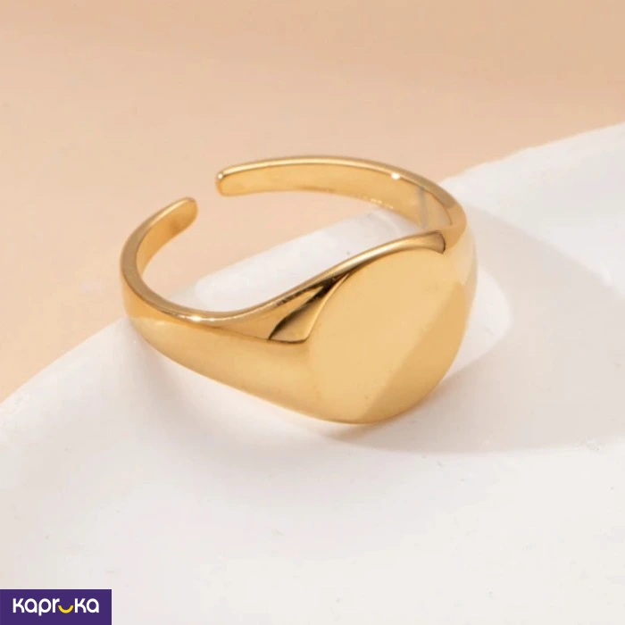 Stainless Steel Gold Plated Signet Adjustable Ring