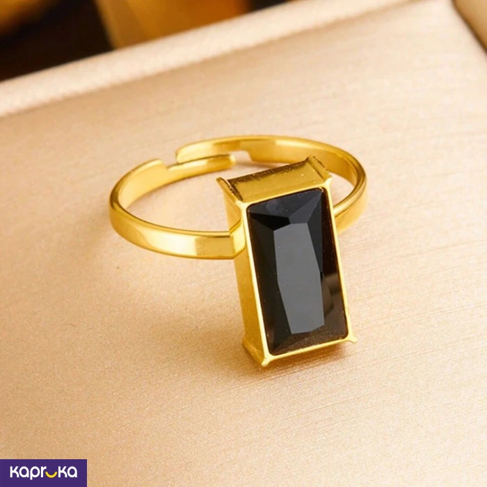 Stainless Steel Gold Plated Noir Signet Adjustable Ring