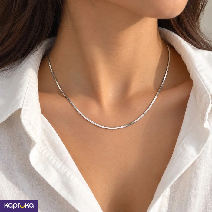 Stainless Steel Silver Plated Flat Chain Necklace