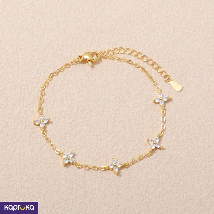 Gold Plated Rhinestone Floral Bracelet