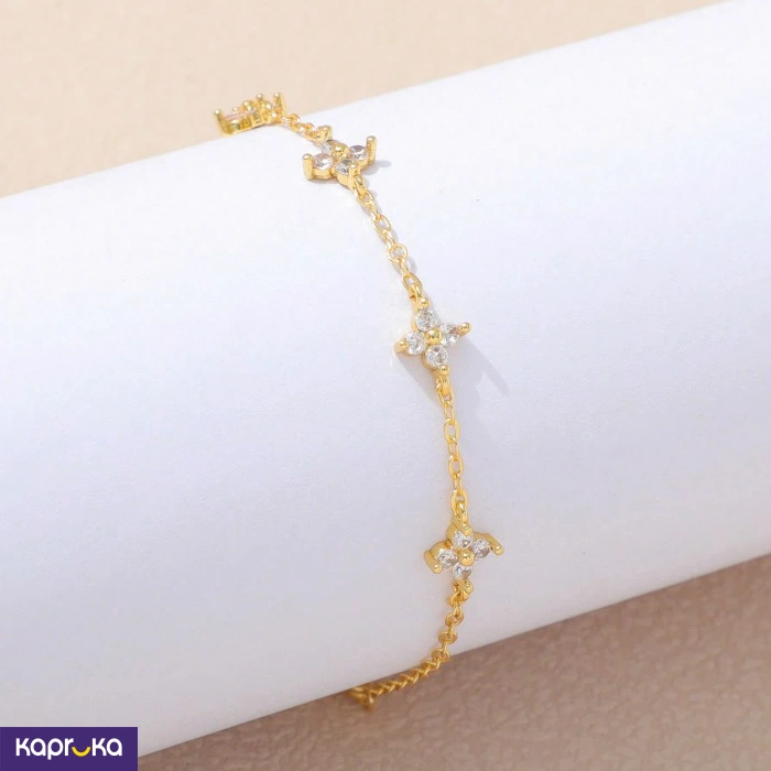 Gold Plated Rhinestone Floral Bracelet