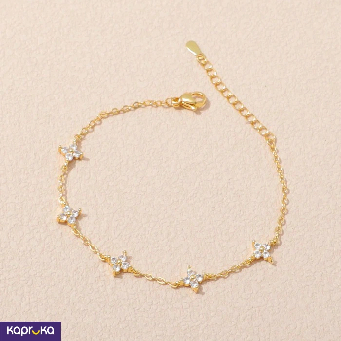 Gold Plated Rhinestone Floral Bracelet
