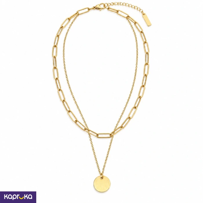 Stainless Steel Gold Plated Disc Layer Necklace