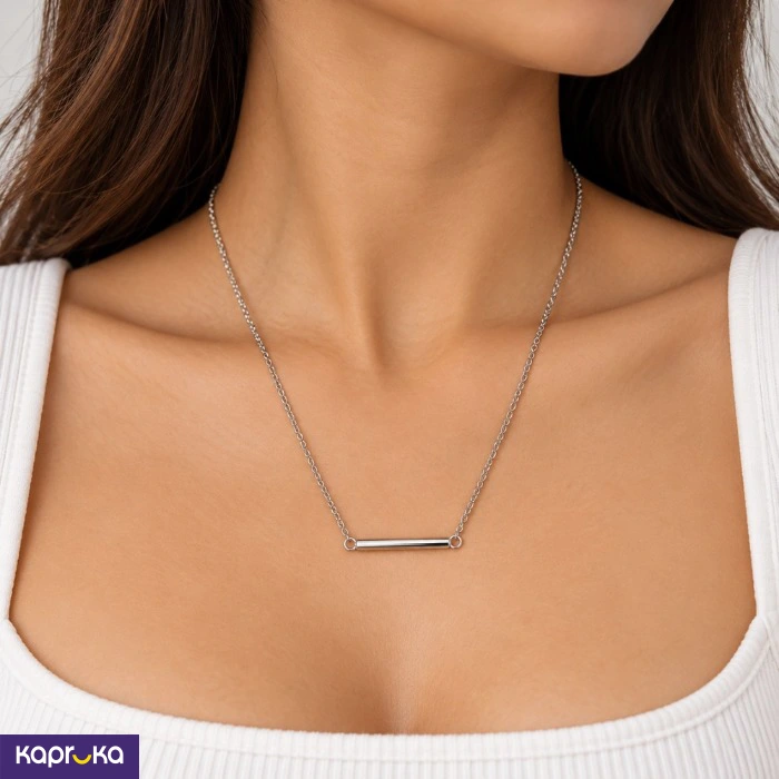 Stainless Steel Silver Plated Minimal Bar Necklace