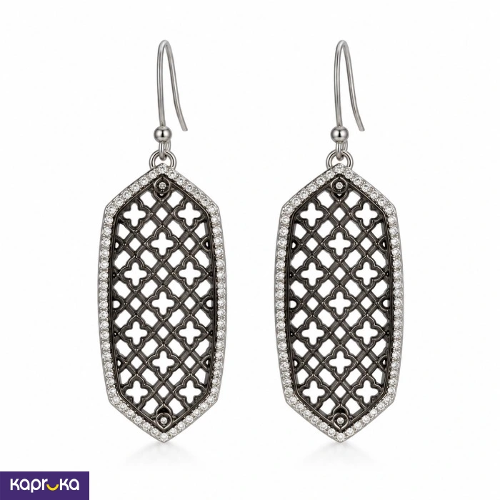 Black Filigree Rhinestone Drop Earrings