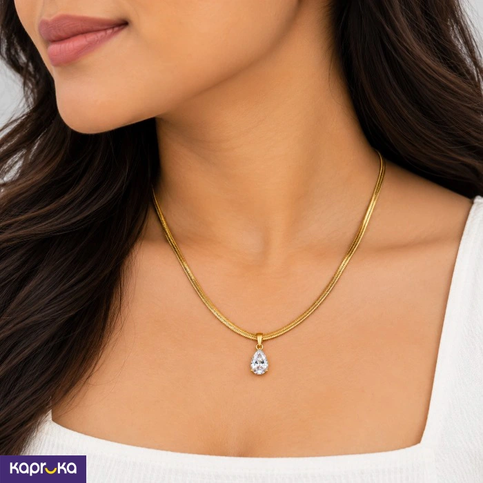 Stainless Steel Gold Plated Tear Drop Necklace
