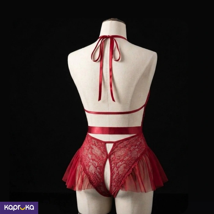Burgundy Sexy Lace Backless Jumpsuit Halter Neck Adjustable Strap Bodysuit Size M