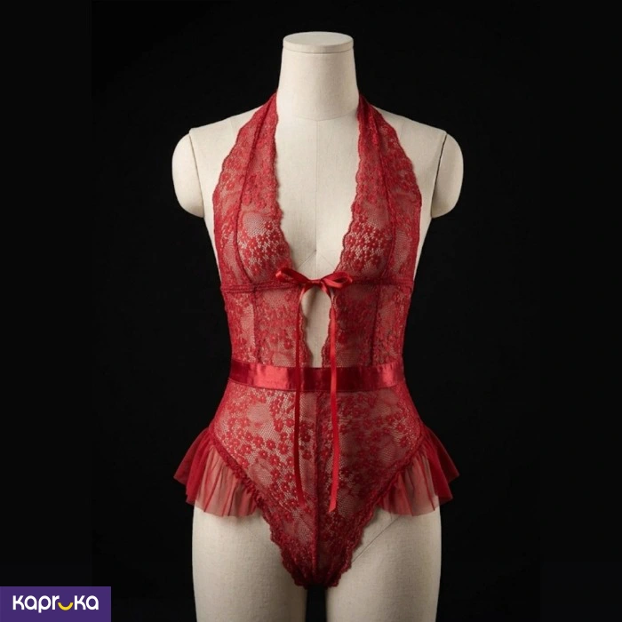 Burgundy Sexy Lace Backless Jumpsuit Halter Neck Adjustable Strap Bodysuit Size M