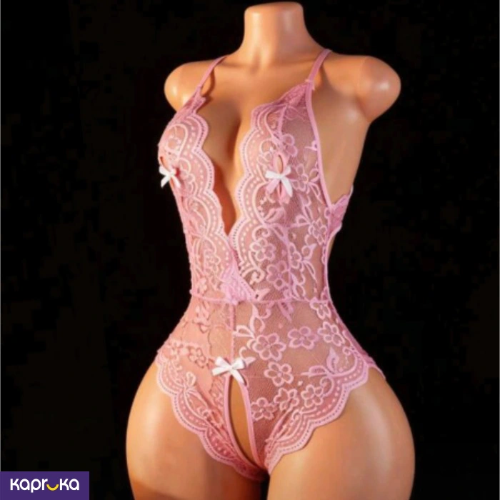 Sexy Pink Lace Open Crotch Bodysuit Lingerie For Women Size Small