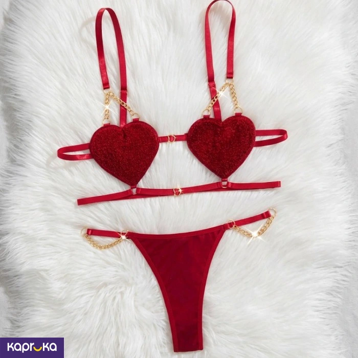 Romantic Cupid Burgundy Heart Lingerie Set 2 Pieces Size L