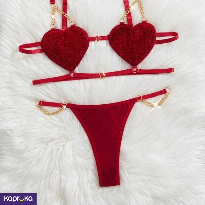 Romantic Cupid Burgundy Heart Lingerie Set 2 Pieces Size L