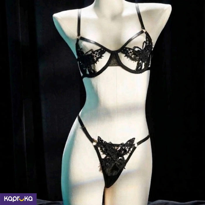 Classic Black Sexy Butterfly Lace Cutout Lingerie 2 Pc Size S
