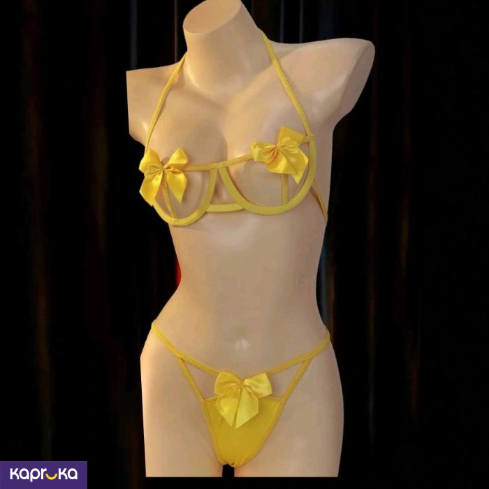 Sunny Yellow Cut Out Bow Lingerie Set 2pc For Women Size L