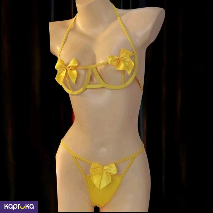 Sunny Yellow Cut Out Bow Lingerie Set 2pc For Women Size L