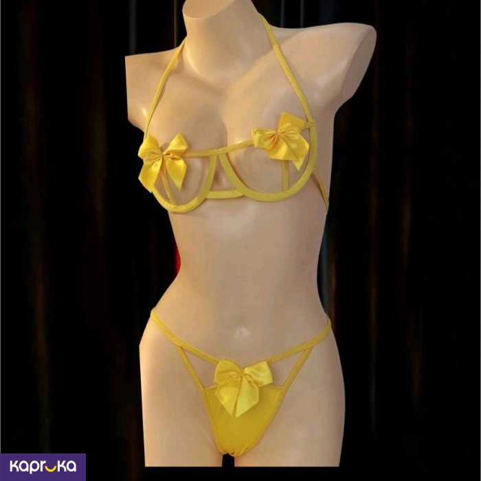 Sunny Yellow Cut Out Bow Lingerie Set 2pc For Women Size L