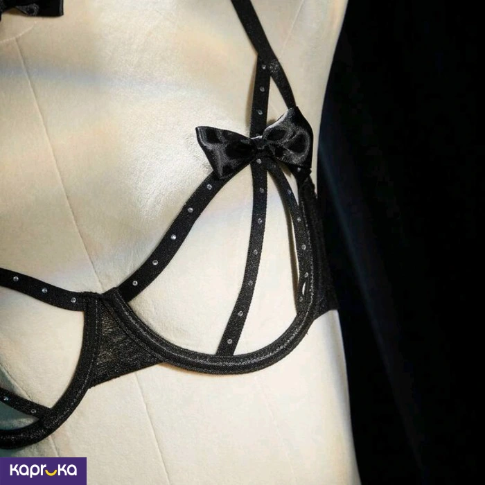 Classic Black Cut Out Bow Sexy Lingerie Set 2pc For Women Size M