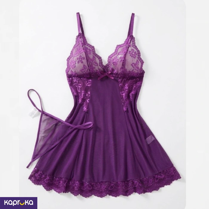 2pc Sexy Purple Lace Mesh Nightgown With Thong Size M