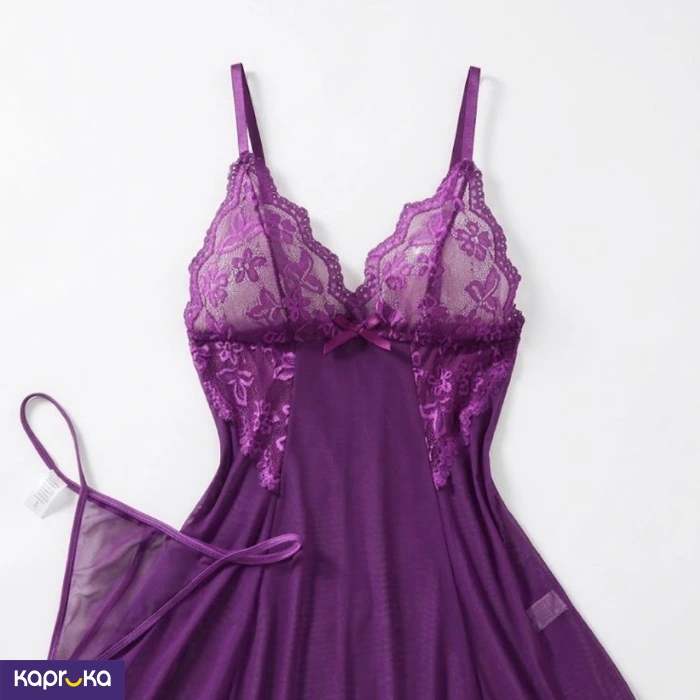 2pc Sexy Purple Lace Mesh Nightgown With Thong Size M