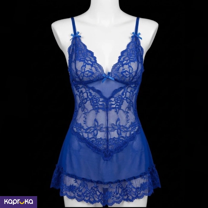 Royal Blue Spaghetti Straps 2pc Lace Lingerie Set Size M