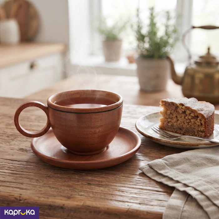 Mahogany Wood Tea Cup And Saucer