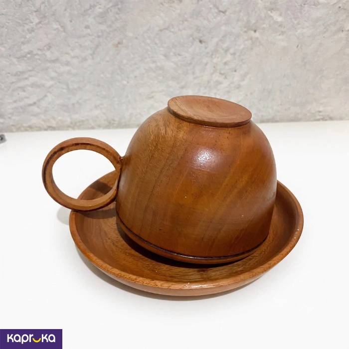 Mahogany Wood Tea Cup And Saucer