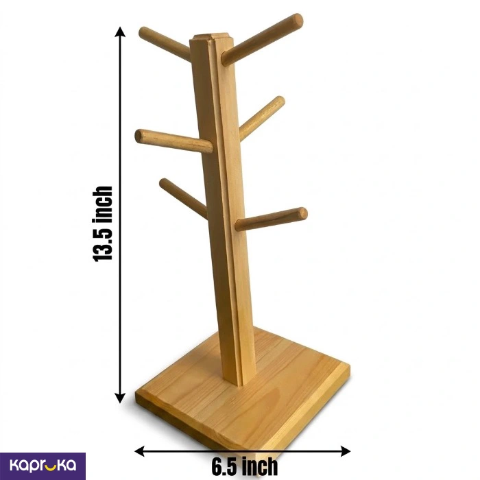 Wooden Mug Hanger Stand Natural Wood Mug Tree Holder For 6 Mugs