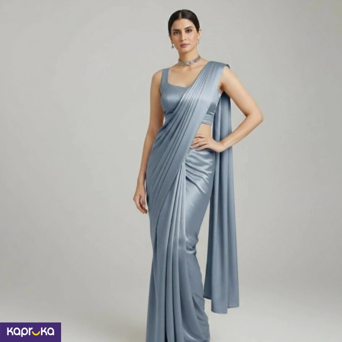 Silvery Blue Diamond Satin Silk Saree