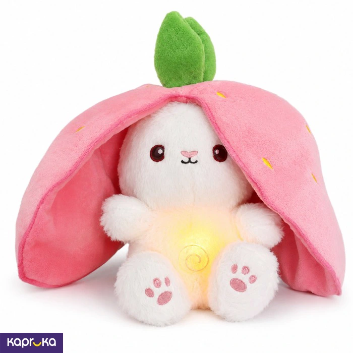 Breathing Strawberry Bunny Plush Toy With Light And Music 34cm