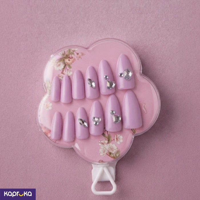 Lavender Almond Press On Nails With Rhinestones 12pcs Reusable Fake Nails In Floral Case