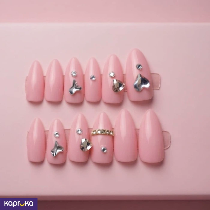 Mauve Pink Almond Press On Nails With Rhinestones 12pcs Reusable Luxury Fake Nails