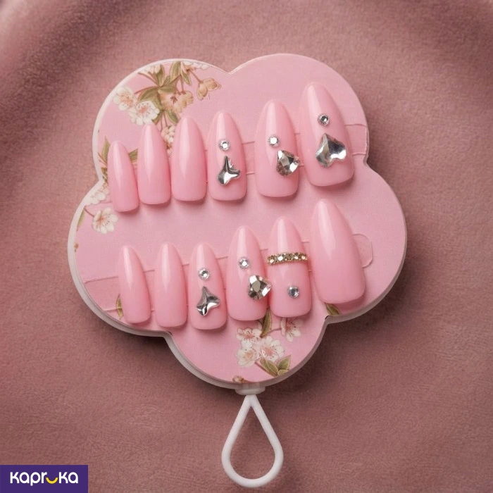 Mauve Pink Almond Press On Nails With Rhinestones 12pcs Reusable Luxury Fake Nails