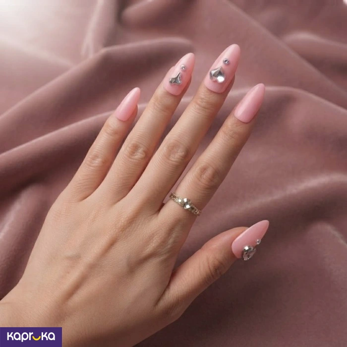 Mauve Pink Almond Press On Nails With Rhinestones 12pcs Reusable Luxury Fake Nails