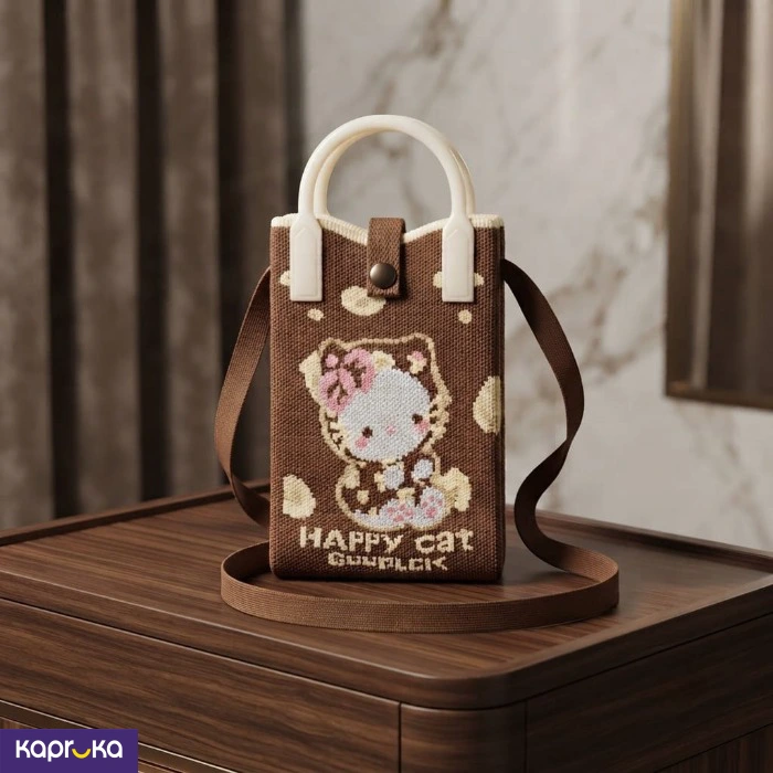Cute Knitted Mini Crossbody Bag With Cartoon Cat Design Small Phone Bag With Top Handle