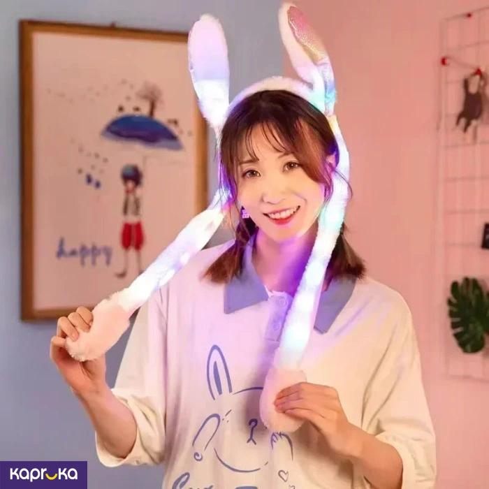 Led Bunny Ear Headband With Moving Ears Cute Plush Rabbit Ear Hat With Lights For Kids And Adults