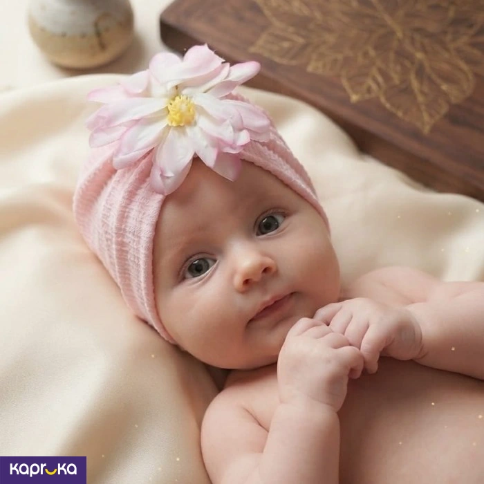 Baby Girl Pink Crinkled Turban Hat With Large Flower