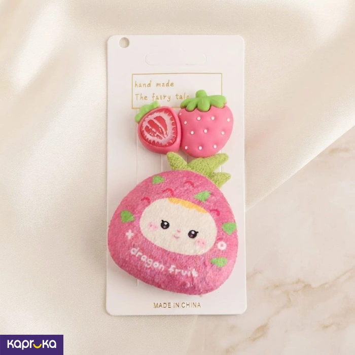 Cute Fruit Hair Clips For Kids 2pc Dragon Fruit And Strawberry Hair Barrettes Set