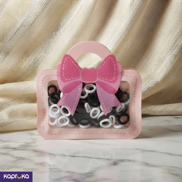 100 Pcs Mini Hair Elastics In Cute Bow Storage Bag Black And White