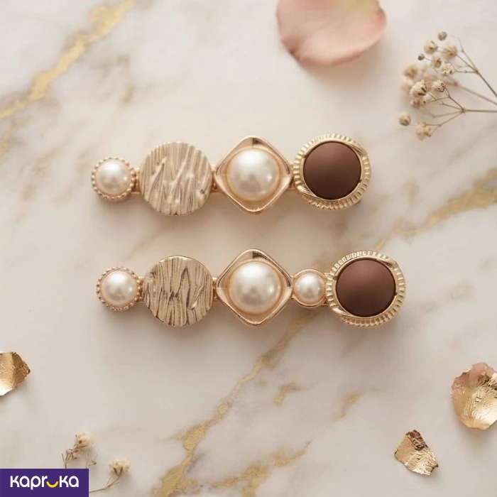 6 Pairs Elegant Hair Clips For Girls Faux Pearl And Gold Colour Tone Hair Barrettes Set