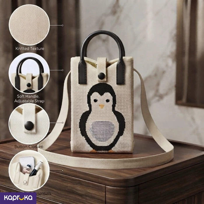 Cute Penguin Knitted Crossbody Bag For Women Girls Mini Handbag With Shoulder Strap