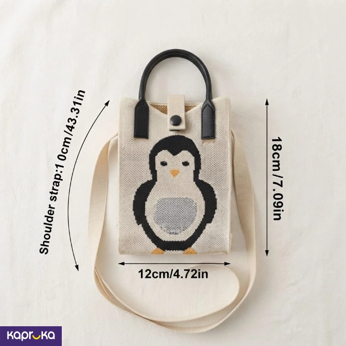 Cute Penguin Knitted Crossbody Bag For Women Girls Mini Handbag With Shoulder Strap