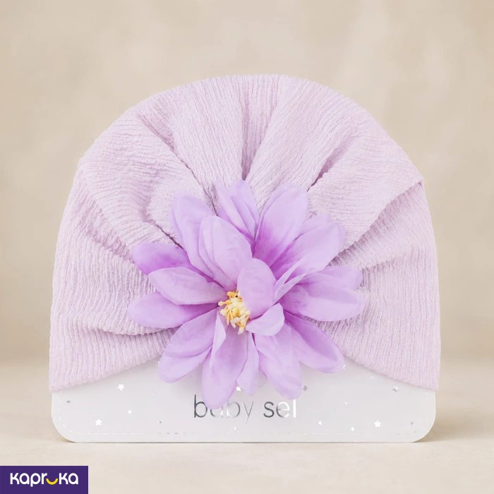 Baby Girl Lavender Crinkled Turban Hat With Large 3d Daisy Flower