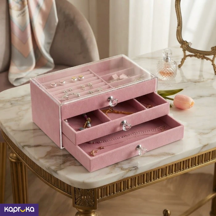 3 Tier Velvet Jewelry Organizer Stackable Jewelry Storage Case With Drawers