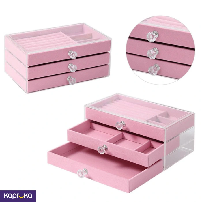 3 Tier Velvet Jewelry Organizer Stackable Jewelry Storage Case With Drawers